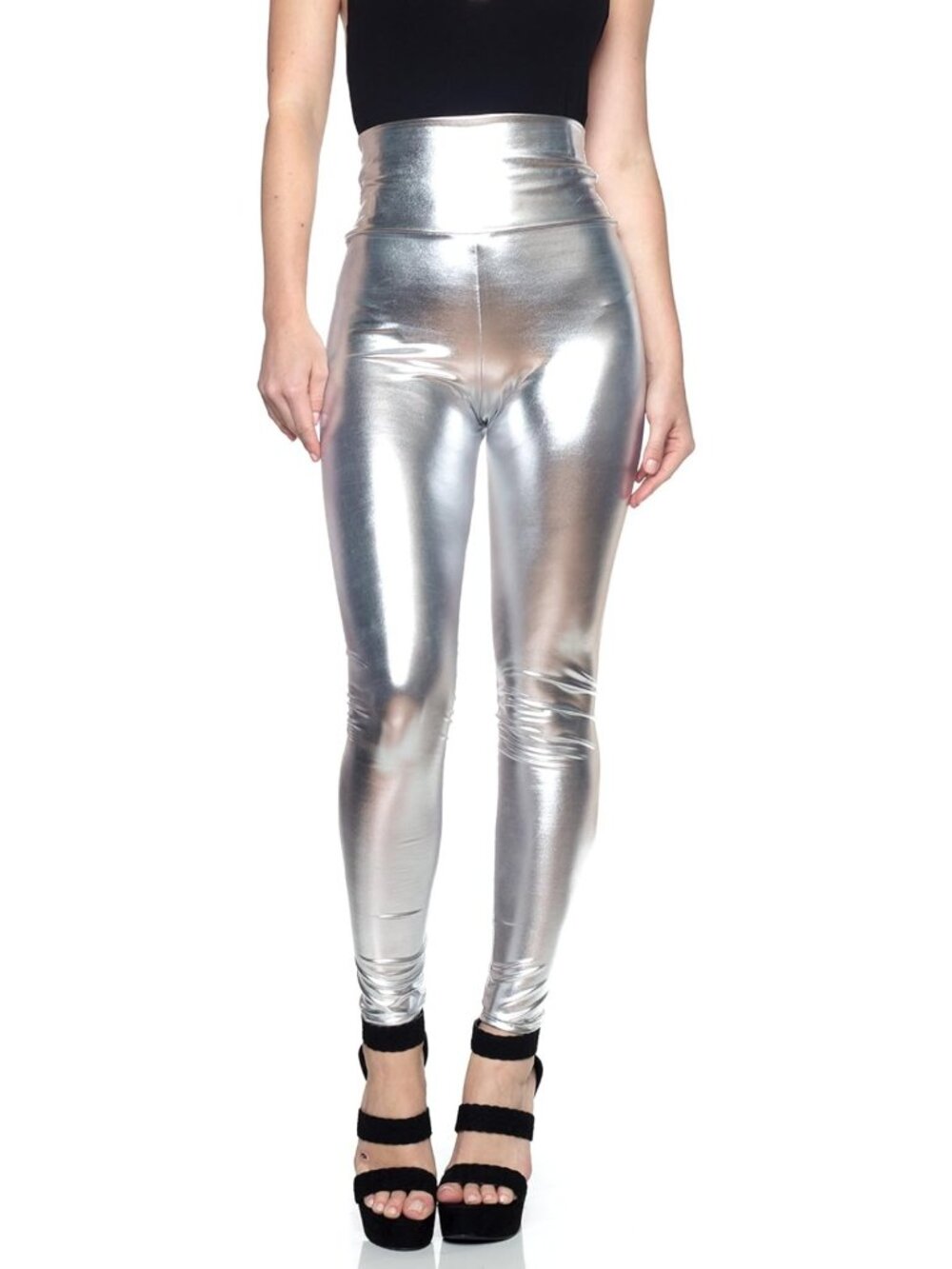 High-Waisted Faux Leather Leggings with Tummy Control | Shiny Slim Fit Jeggings